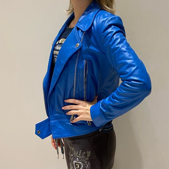 Diesel Blue Leather Jacket - Size S - Picture 5 of 9